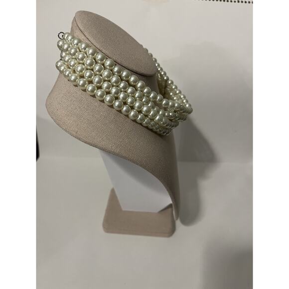 Gold Tone Faux Pearl Choker Necklace Multiple Strand Vintage - Picture 2 of 8